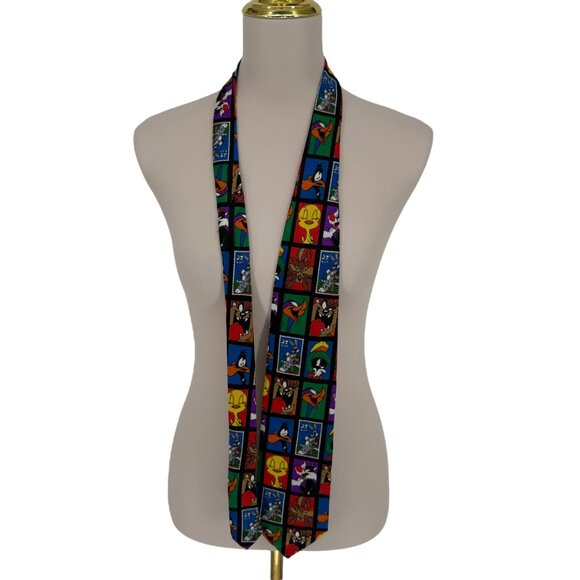 Vintage 90s Looney Tunes Men's Tie USPS Stamp Collection Warner Bros Cartoon USA - Picture 2 of 14